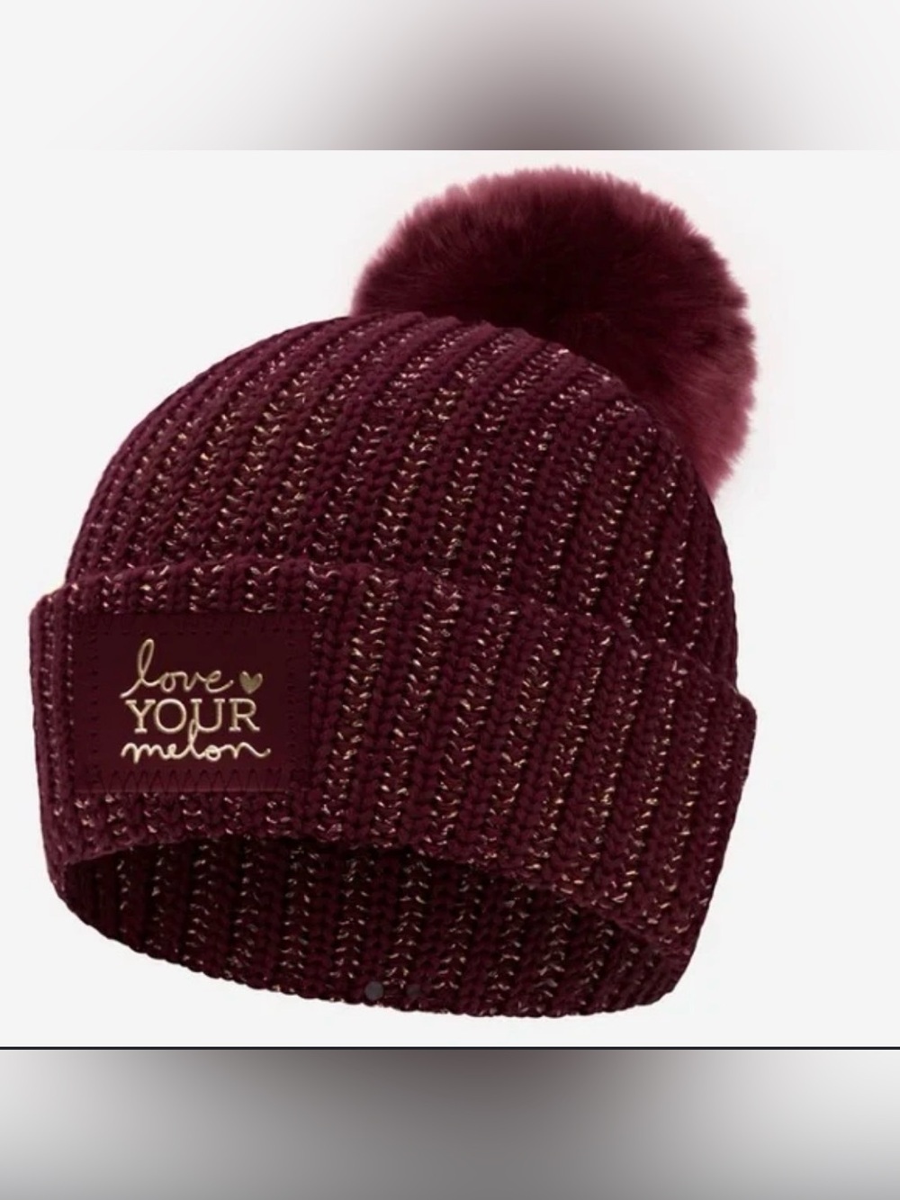 Love Your Melon Burgundy and Gold Knit Pom Beanie with Extra Pom